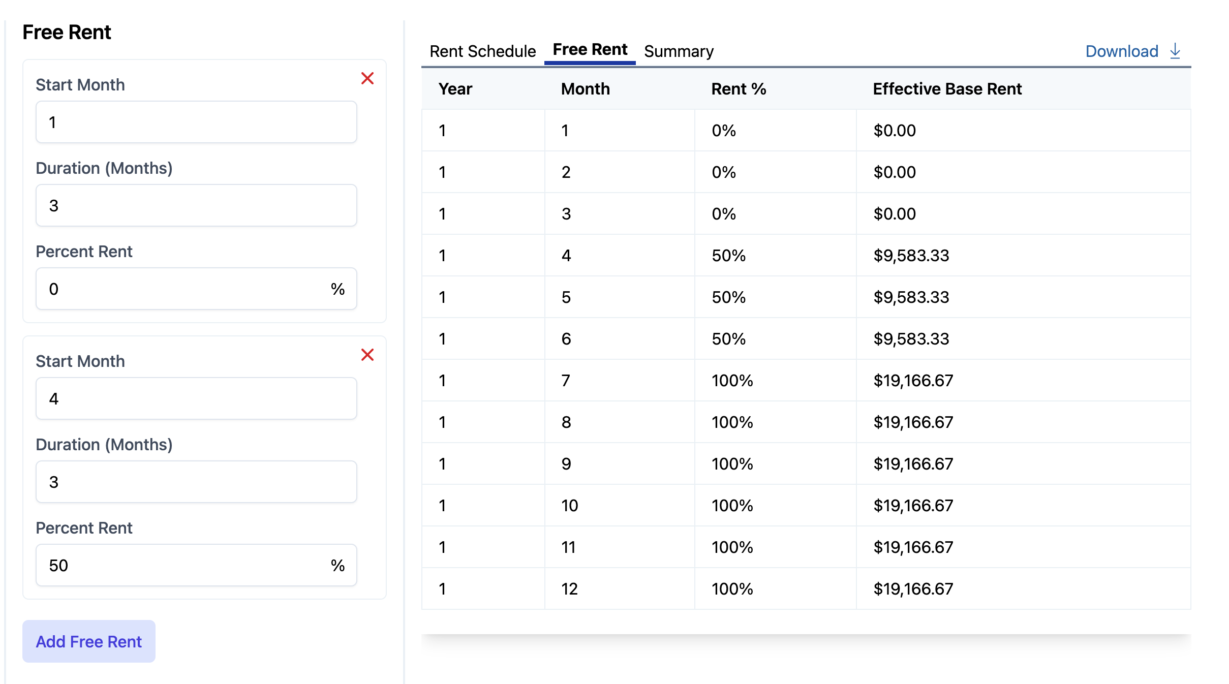 calculate commercial lease free rent