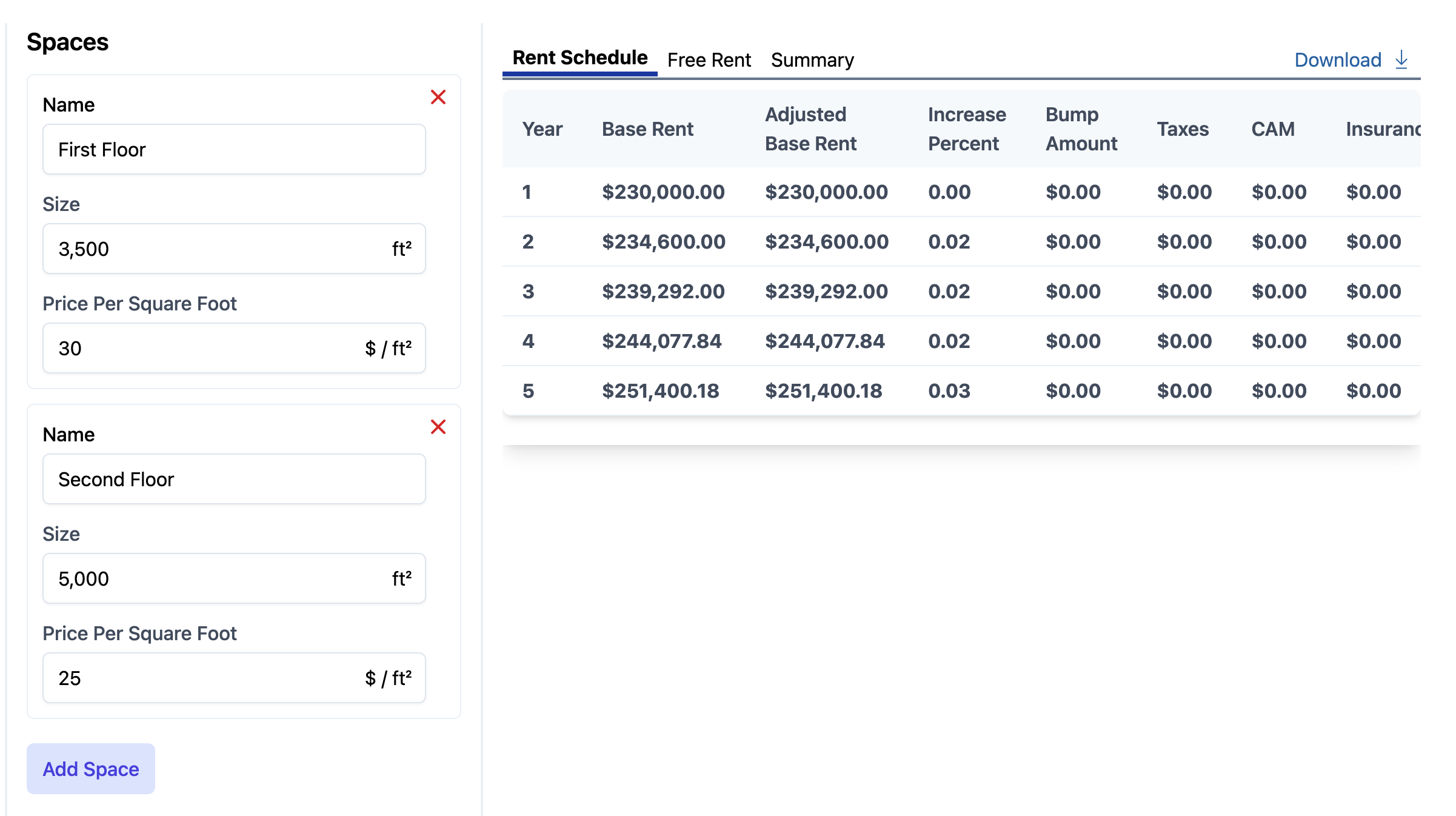 business lease calculator spaces